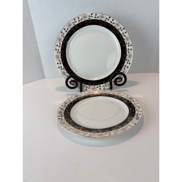 Grace’s Teaware Black & Gold Trimmed Dinner & Salad Plate Set - Picture 6 of 10